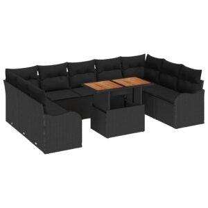 Garden Sofa Set with Cushion Manual 10 pcs Black