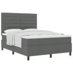 Box Spring Bed Dark Grey and White 152 x 203 cm Fabric
