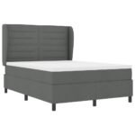 Box Spring Bed Dark Grey and White 152 x 203 cm Fabric