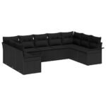 Garden Sofa Set with Storage 9 pcs Black Poly Rattan