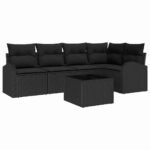 Garden Sofa Set with Cushion 6 pcs Black Poly Rattan
