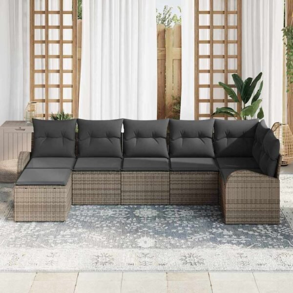 Sofa Set with Cushion with Storage 7 pcs Grey Poly Rattan