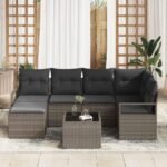 Sofa Set with Cushion with Storage 7 pcs Light Grey Poly Rattan