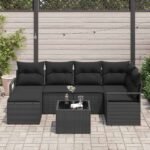 Sofa Set with Cushion with Storage 7 pcs Black Poly Rattan