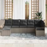 Sofa Set with Cushion with Storage 7 pcs Grey Poly Rattan