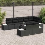 Garden Sofa Set with Storage Black Poly rattan