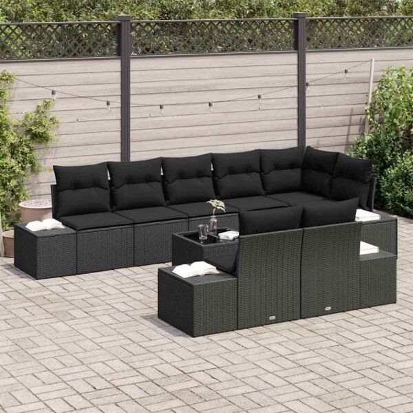 Garden Sofa Set with Storage Black Poly rattan