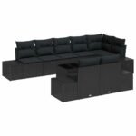 Garden Sofa Set with Storage Black Poly rattan