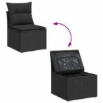Garden Sofa Set with Storage Black Poly rattan