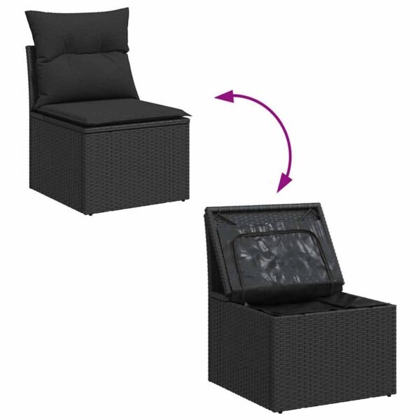 Garden Sofa Set with Storage Black Poly rattan