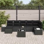 Garden Sofa Set with Cushion 7 pcs Black Poly Rattan