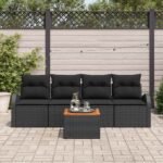 Garden Sofa Set with Storage 5 pcs Black Poly Rattan