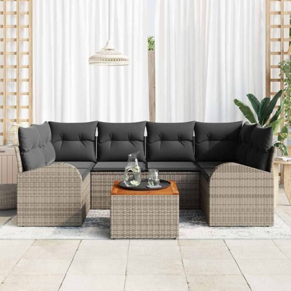 Garden Sofa Set with Storage 7 pcs Grey Poly Rattan