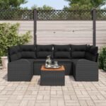Garden Sofa Set with Storage 7 pcs Black Poly Rattan