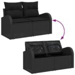 Garden Sofa Set with Storage 10 pcs Black Poly Rattan