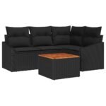 Garden Sofa Set with Storage 5 pcs Black Poly Rattan