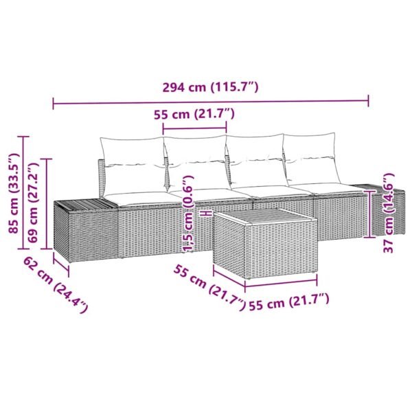Garden Sofa Set with Storage 5 pcs Black Poly Rattan