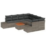 Garden Sofa Set with Storage 9 pcs Grey Poly Rattan