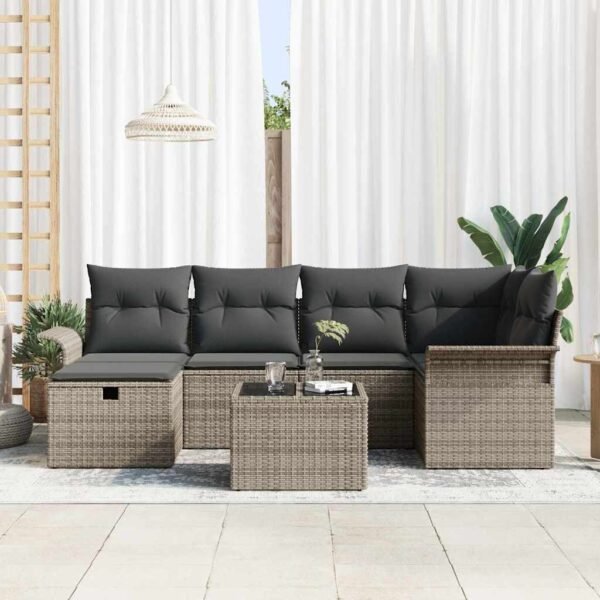 Garden Sofa Set with Cushion Manual 7 pcs Grey Poly Rattan