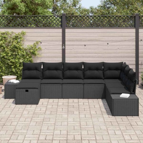 Garden Sofa Set with Cushion 8 pcs Black Poly Rattan