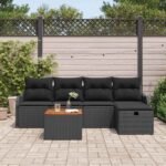 Garden Sofa Set with Cushion 6 pcs Black Poly Rattan