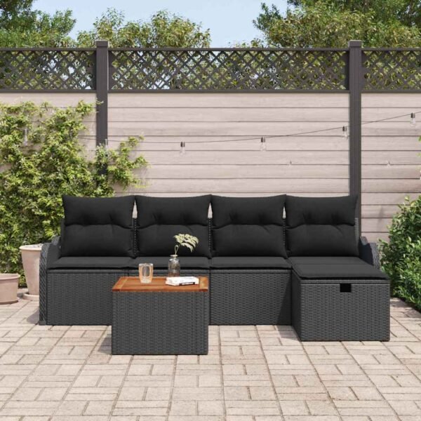 Garden Sofa Set with Cushion 6 pcs Black Poly Rattan