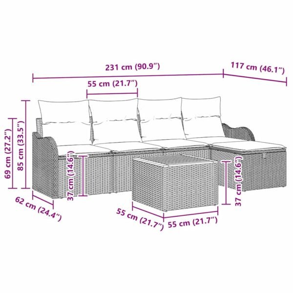 Garden Sofa Set with Cushion 6 pcs Black Poly Rattan