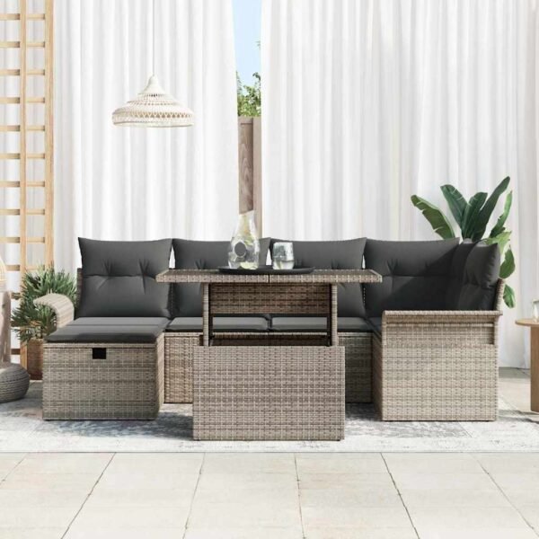 Garden Sofa Set with Cushion 7 pcs Grey Poly Rattan