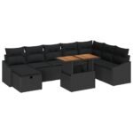 Garden Sofa Set with Cushion 9 pcs Black Poly Rattan