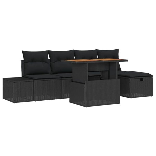 Garden Sofa Set with Cushion 6 pcs Black Poly Rattan