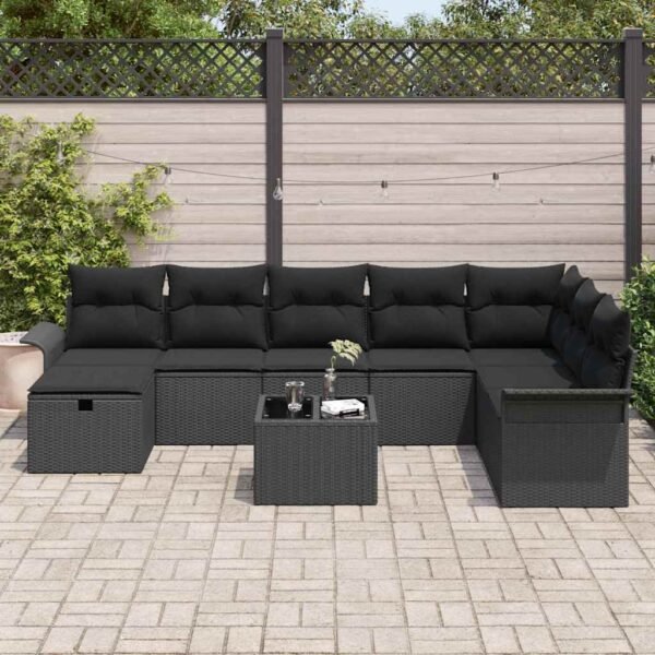 Garden Sofa Set with Cushion 9 pcs Black Poly rattan
