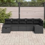 Garden Sofa Set with Cushion 7 pcs Black Poly Rattan