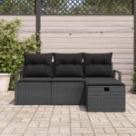 Garden Sofa Set with Cushion 4 pcs Black Poly rattan
