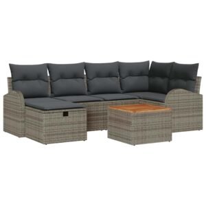 Garden Sofa Set with Cushion 7 pcs Grey Poly rattan