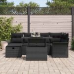 Garden Sofa Set with Cushion 7 pcs Black Poly rattan