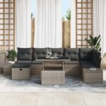Garden Sofa Set Height-Adjustable 8 pcs Grey Poly Rattan