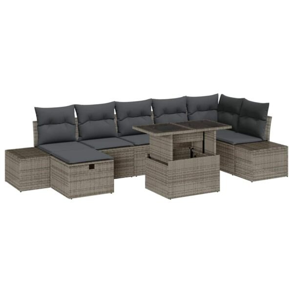 Garden Sofa Set Height-Adjustable 8 pcs Grey Poly Rattan