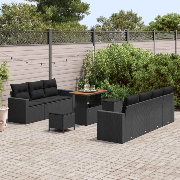 Garden Sofa Set with Cushion 10 pcs Black Poly Rattan