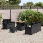 Garden Sofa Set with Cushion 8 pcs Black Poly Rattan