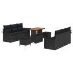 Garden Sofa Set with Cushion 9 pcs Black Poly Rattan