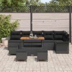 Garden Sofa Set with Cushion 10 pcs Black Poly Rattan