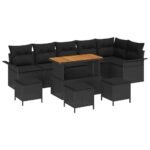 Garden Sofa Set with Cushion 10 pcs Black Poly Rattan