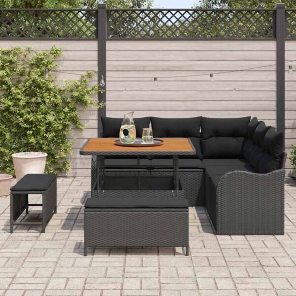 Garden Sofa Set with Cushion 8 pcs Black Poly Rattan