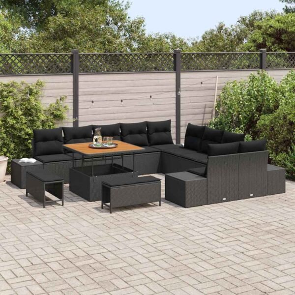 Garden Sofa Set with Cushion 13 pcs Black Poly Rattan