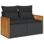Garden Sofa Set 9 pcs Black Poly Rattan and Powder-Coated Steel