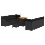 Garden Sofa Set with Cushion 11 pcs Black Poly Rattan