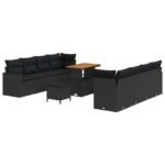 Garden Sofa Set with Cushion 12 pcs Black Poly Rattan