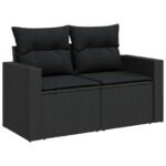 Garden Sofa Set with Cushion 12 pcs Black Poly Rattan