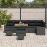 Garden Sofa Set with Cushion 11 pcs Black Poly Rattan