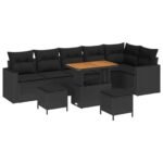 Garden Sofa Set with Cushion 11 pcs Black Poly Rattan